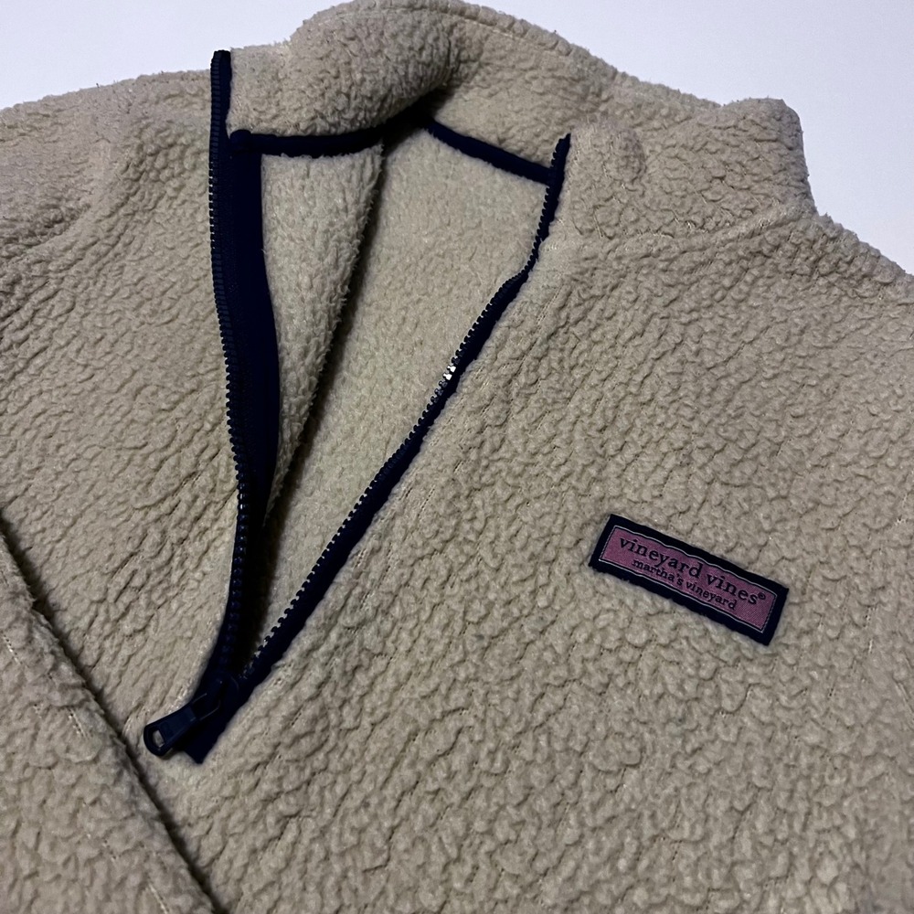 Vineyard Vines Half Zip Sherpa Cream Whale Logo‎ Small - Picture 5 of 7